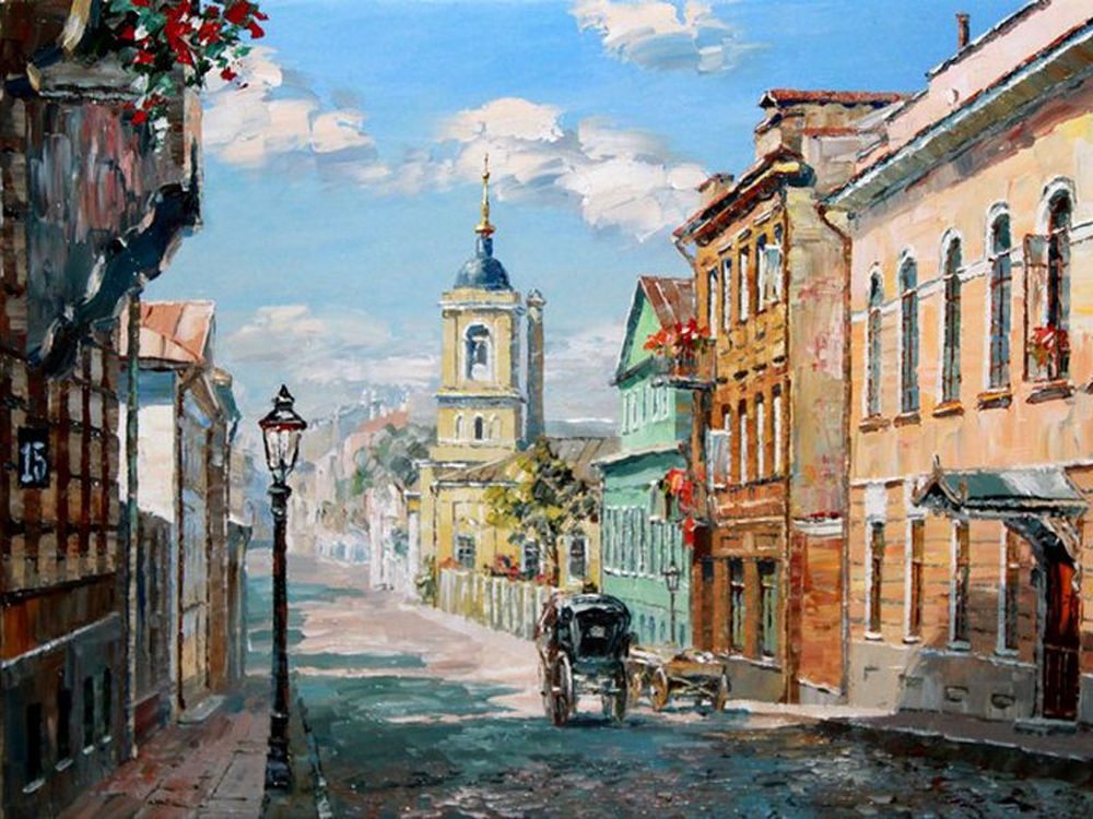 Старинные города картины. Картина "улица в Стамбуле» (Львовская галерея искусств). Пречистенка старый Арбат. Городской пейзаж Москва Остоженка.