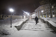Square near the monument to SM Kirov in Murmansk, 2020