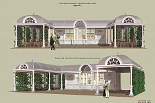 Covered gallery and caf? on the island of Valaam